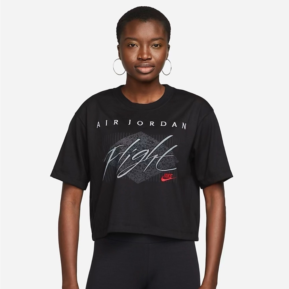 Jordan Air Flight Black Boxy Crop Tee Tshirt Size Medium